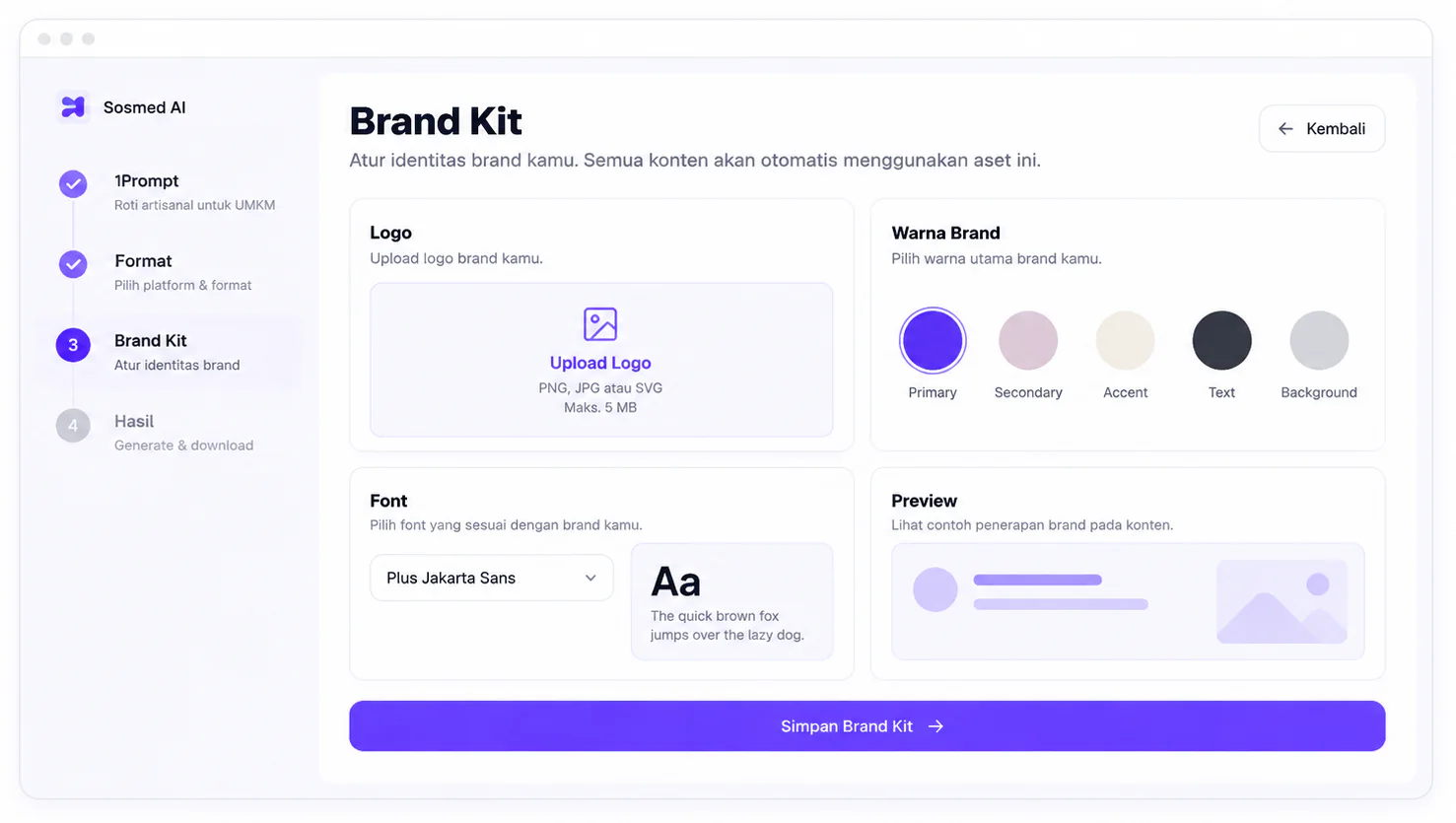 Pengaturan Brand Kit Sosmed AI