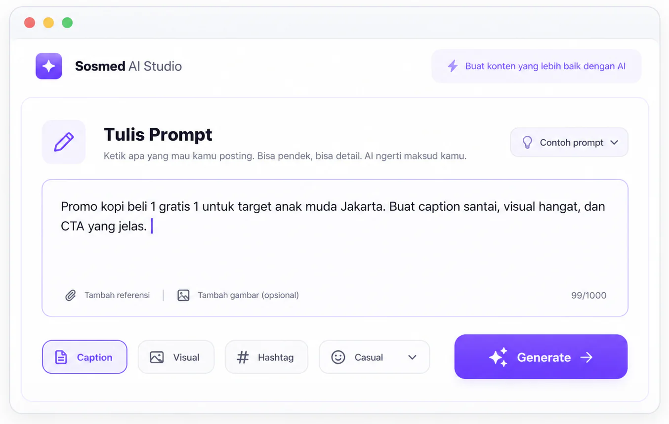Tampilan menulis prompt di Sosmed AI Studio